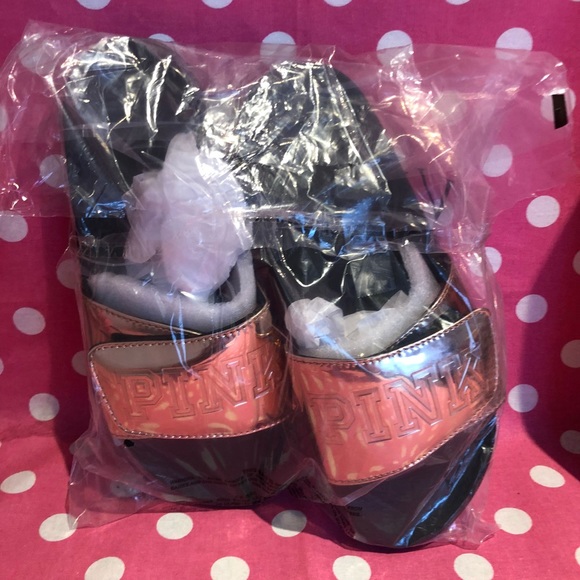 NWT VS PINK rose gold metallic Slides - Picture 5 of 6